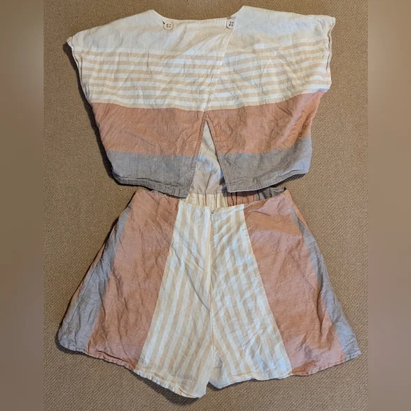 Anthropologie Elevenses Neutral Striped Square Neckline Cut Out Romper - Picture 10 of 16